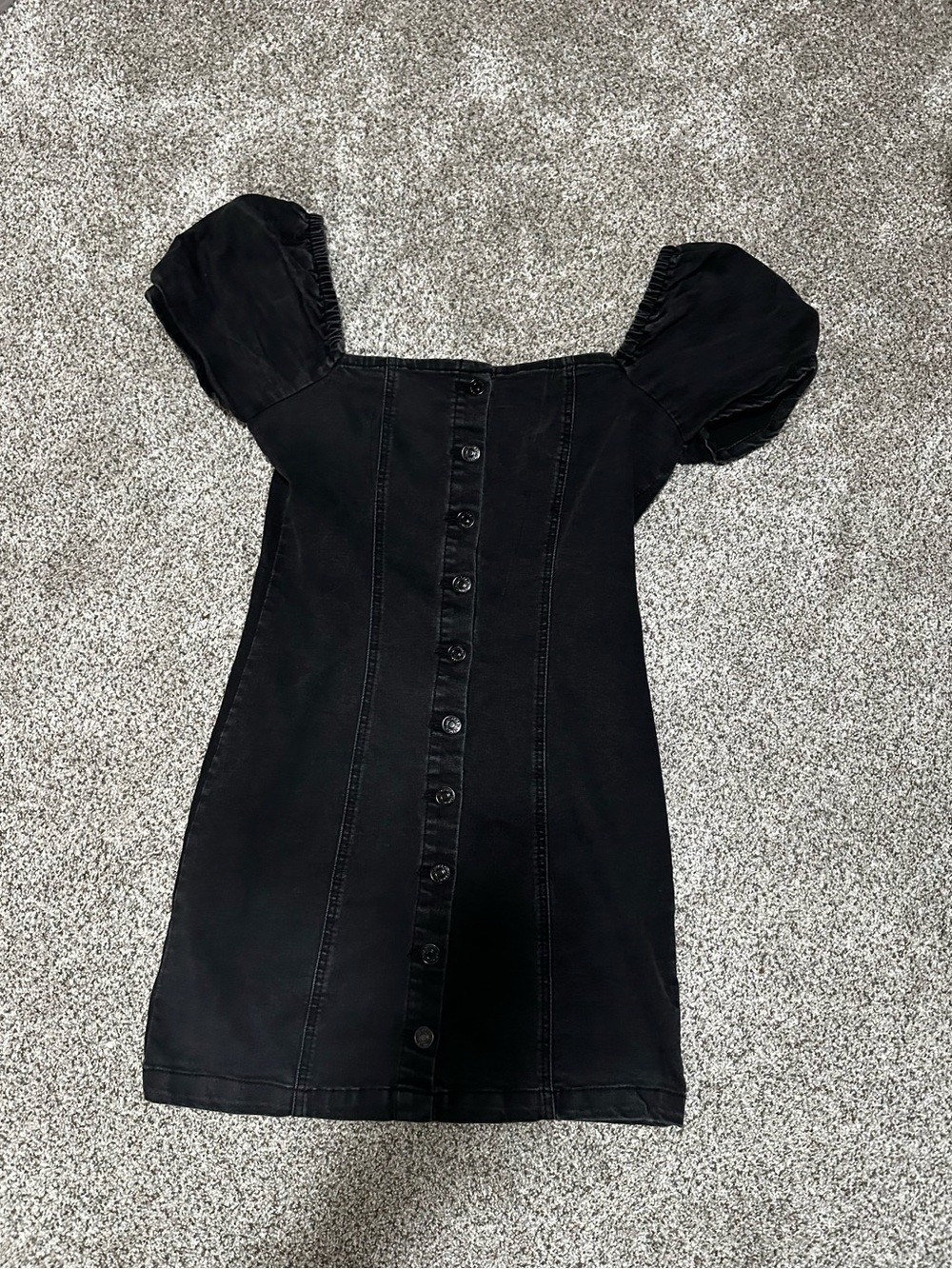 Forever 21 Black Denim Puff-Sleeve Button-Front Mini Dress